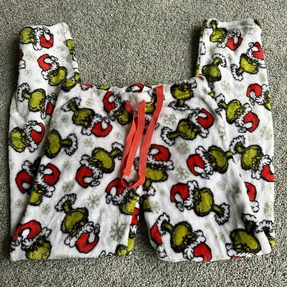 The Grinch Dr Seuss SMALL Pajama Bottoms Faces Christmas Red Green White Soft - Picture 3 of 6